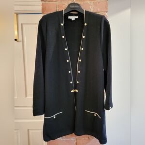 St. John - size M - black knit long cardigan with cream accents